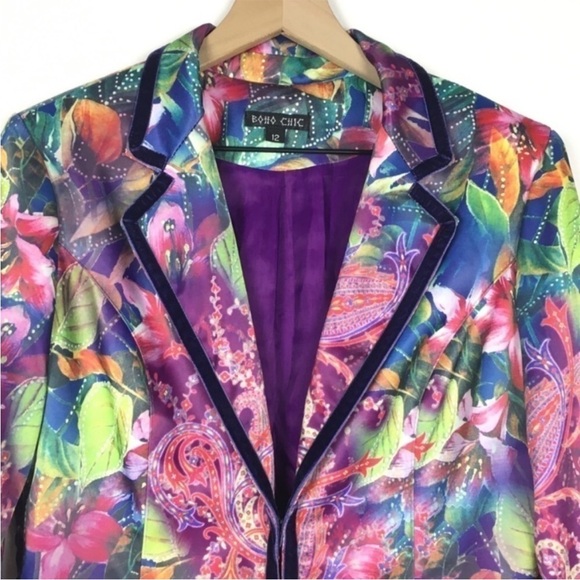 BOHO CHIC Jacket Ruffle Abstract Lace Up Rocker Western Rodeo Velour Size 12 - Picture 2 of 9